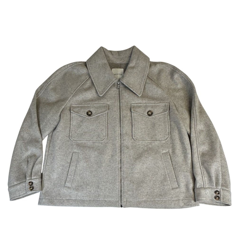 Avec Les Filles Zip Front‎ Shacket in Oatmeal/Cream Relaxed Fit Women's Size XL
